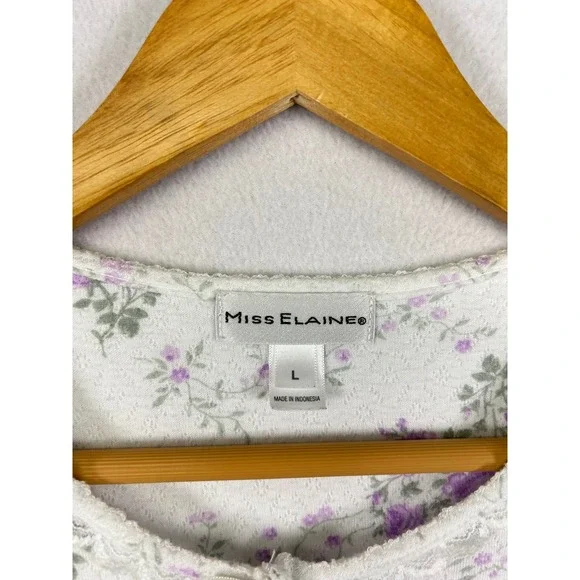 Miss Elaine Womens Nightgown Floral Print White Purple L Long‎ Sleeve - Picture 3 of 9